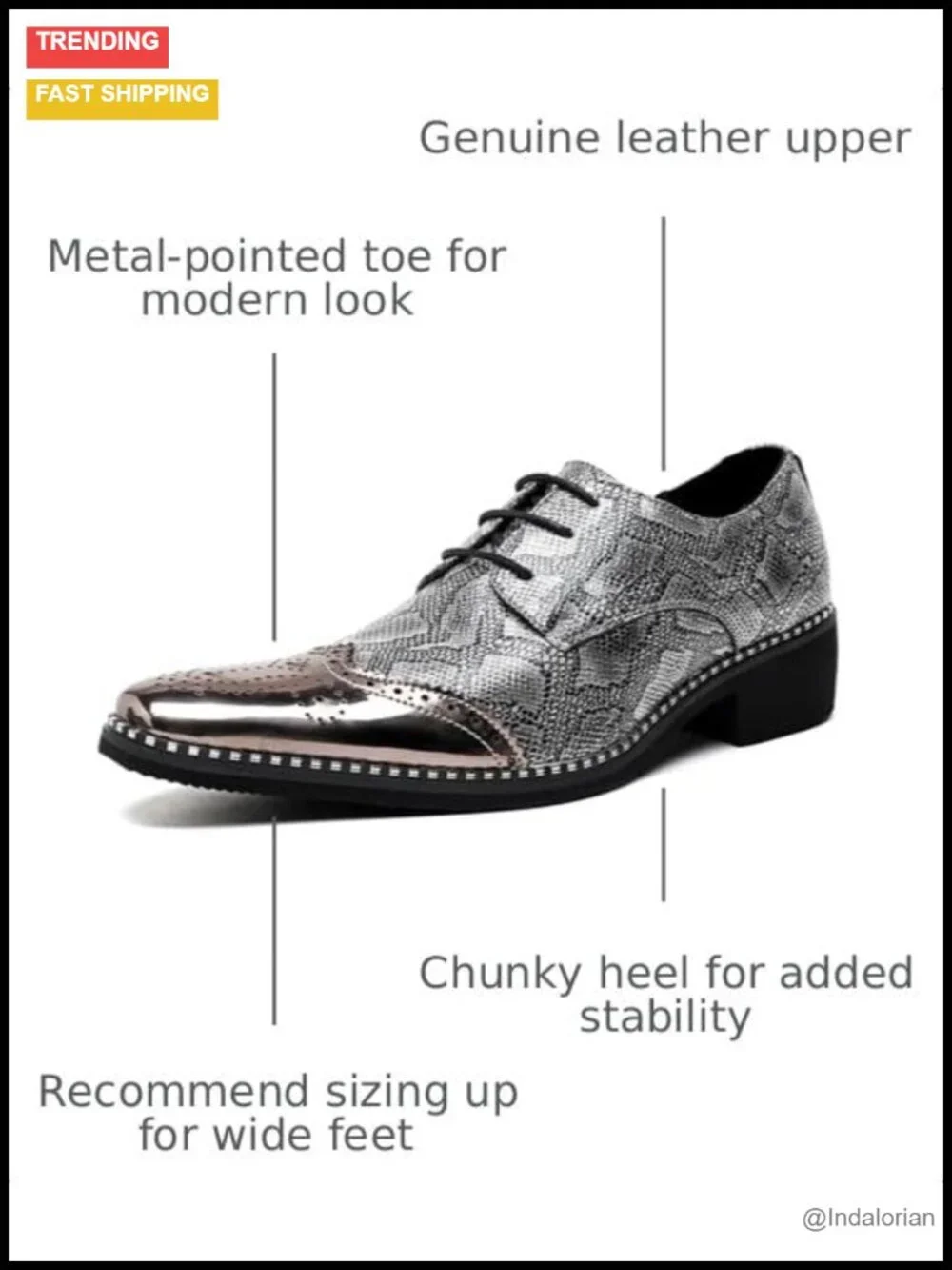 Men's Genuine Leather Snakeskin Oxford Shoes with Chunky Heel, Metal Pointed